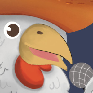 Gesicht von Hahn Peter auf dem Hundert Hühner Hof Bild vom Hahn Peter mit seinem Mikrofon